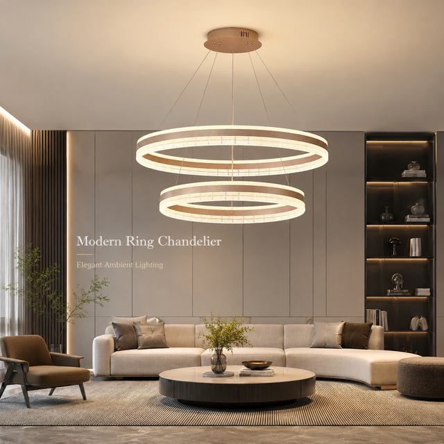 Modern Carmine Double Ring LED Pendant Chandelier Crushed Crystal Acrylic Adjustable Height 201W Hanging Lamp Living Room Dining
