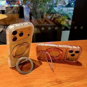 Glitter Magnetic <b>PC</b>+TPU Bracket Phone Case for iphone 17 16 15 Pro Max with Diamond Studded Shockproof Cover - Product Image 2