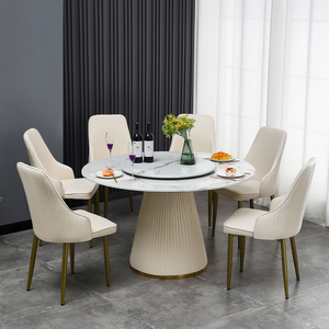 Jiening Luxury Style Home platine vinyle minimaliste en marbre rond table de restaurant ensemble de table à manger 6 places - Product Image 3