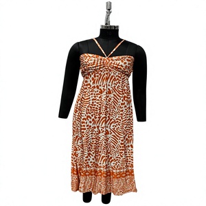 Orange Leopard Print Breathable Modern Maxi <b>Dress</b> Criss-Cross Neckline Ruched Sheath Casual <b>Summer</b> <b>Sleeveless</b> Straight Hem - Product Image 1