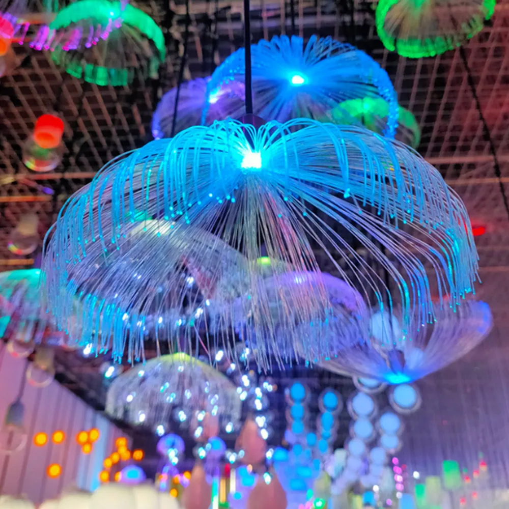 Разноцветная светодиодная люстра 15 см 20 см RGB из оптоволокна, маленькая Медуза, люстра для украшения дома и улицы, праздничное украшение