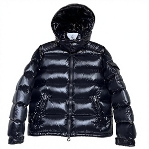 Chaqueta Acolchada con Capucha Negra para Hombre, Cierre de Cremallera, Relleno de Plumón, Resistente al Viento, Estilo Casual para Invierno - Product Image 1