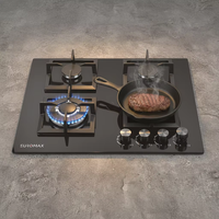 Table de cuisson à gaz encastrable OEM/ODM d'usine, 4 brûleurs, en verre trempé, compatible GPL/GN, pour cuisine domestique