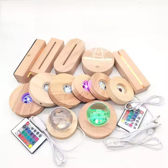 Sunssy 3D Night LED Light Wooden Lamp Bases Adjustable 16 Colors 4 Modes Acrylic Lamp Base Led Light Bases for Acrylic Board