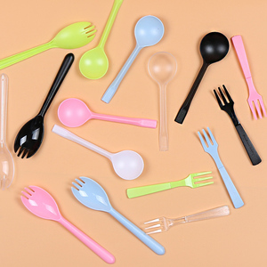 Accept custom Disposable plastic dessert spoon and fork independent packaged PS plastic ice cream spoons