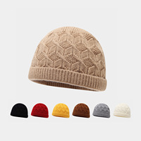 Bonnet en tricot jacquard diamant vintage, chaud et confortable pour l'automne et l'hiver, style simple et uni avec revers.