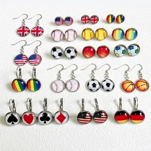 Pas cher bijoux usine gros prix acrylique ROYAUME-UNI ÉTATS-UNIS Allemagne pays drapeau sport basket-ball football volley-ball boucle d'oreille pour les femmes