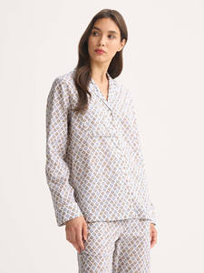 ชุดนอนสตรีผ้าฝ้ายสีขาวกลางๆพิมพ์ลายเพชรน้ำหนักเบาหรูหราสำหรับใส่สบายและพักผ่อนได้ - Product Image 6