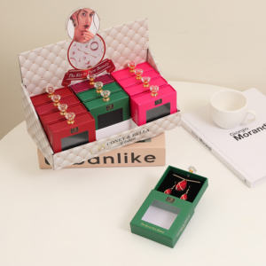 Boîtes d'emballage de luxe carrées pour bijoux, avec fenêtre transparente, tiroir coulissant, fermeture à cordon, pour bagues et boucles d'oreilles - Product Image 5