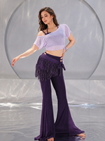 Ensembles de vêtements de danse orientale, de danse exotique, de danse du ventre pour femmes, tenues d'entraînement, ensemble pantalon évasé et foulard de hanche à sequins et cristaux