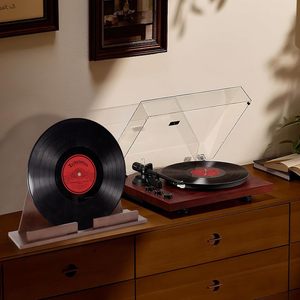 Wooden Record Holder Bookshelf Support Minimalist Design For Kitchen Office Desk Use Retro Color Natural Wood - Product Image 2