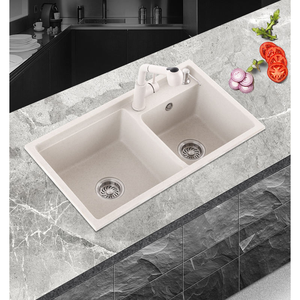 Évier en céramique artificielle blanche à <span class=keywords><strong>double</strong></span> cuve Évier de cuisine en quartz Évier de cuisine commercial Topmount de luxe - Product Image 4