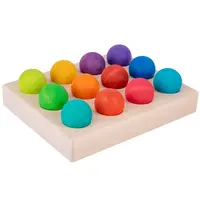 Pädagogisches Lernspiel zeug Holz sortieren und Matching Board Spielzeug 12 Stück Regenbogen Holz kugeln mit Tablett für Kinder