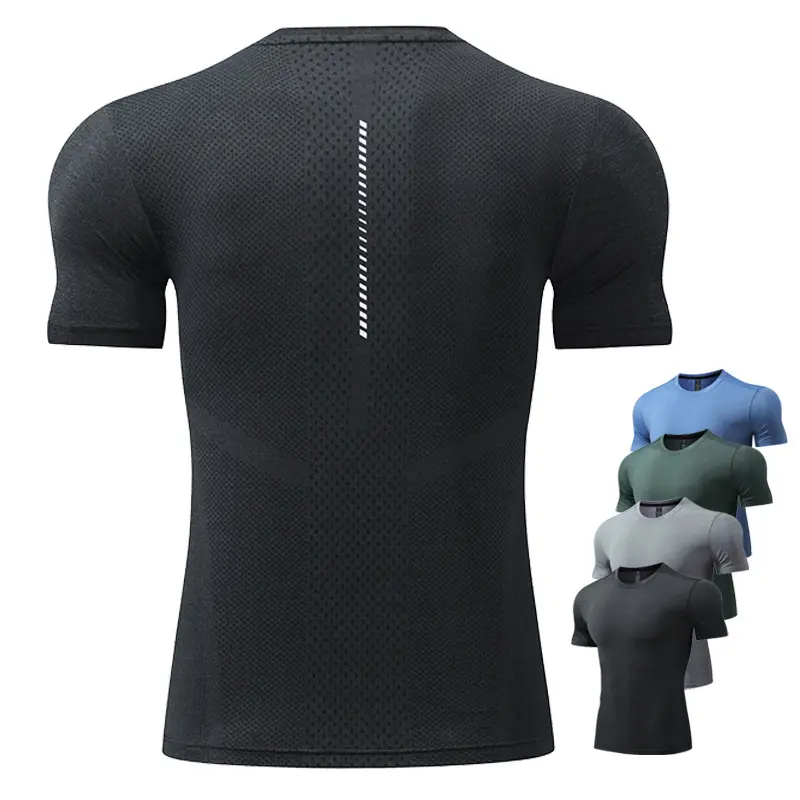 Hot 2024 new Gym T-shirt Men Spandex Sports Short Sleeve Slim Fit Running T Shirt Male Workout Tee Tops Summer Fitness Clothing