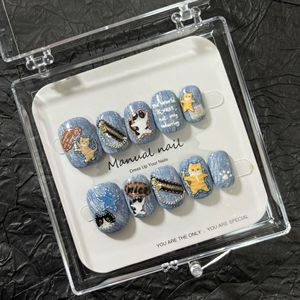 Puramente hecho a mano Linda chica de dibujos animados corto redondo usable Nail Art <span class=keywords><strong>Patch</strong></span> desmontable - Product Image 6