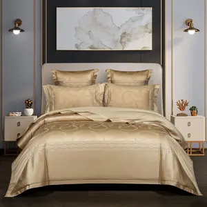 纯色提花床单100% 棉金色埃及棉羽绒被套家纺床上用品套装制造商