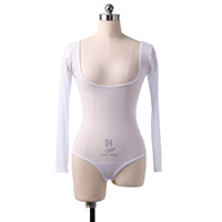 Body en maille à manches longues pour femmes, idéal pour la danse du ventre, avec soutien-poitrine plongeant en U, couche de base transparente en maille, costume de danse