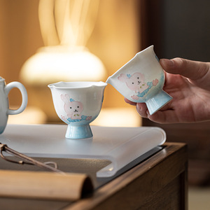 Hand Painted Cute Rabbit Ceramic Stemmed <b>Teacup</b> Porcelain Kung Fu Tea Cup For Home Use New Chinese Style - Product Image 1