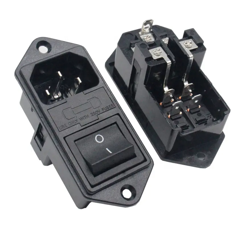 VDE Approval 0717-2S Inlet Switch Two Replaceable Fused 10A 250V IEC C14 AC Power Entry Module