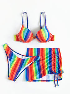 Nuevo Bikini de Playa Sexy a Rayas para Mujer, Estilo Europeo y Americano, Traje de Baño de Tres Piezas, Superventas - Product Image 2