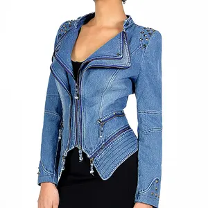 Áo Khoác Đinh Tán Denim Nữ Cỡ Lớn 6XL, Áo Khoác Bò Dài Tay Ngọc Trai Cổ Điển, Áo Khoác Thường Ngày Thời Trang Thu Xuân 2019