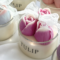 Bougie parfumée artisanale élégante en dentelle dégradée, motif tulipe, pour l'ambiance des fêtes, cadeau de mariage, parfum d'ambiance fait main