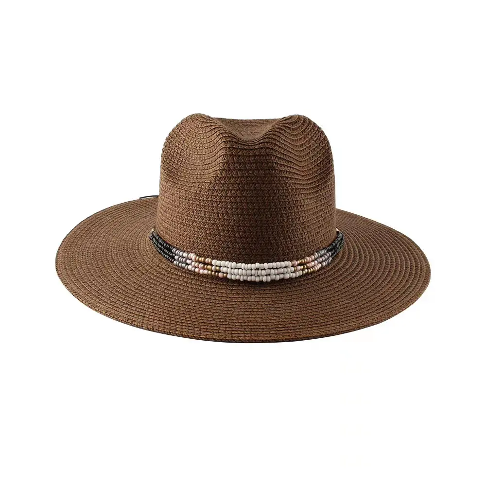 Amazon ebay fashion rice bead flat edge jazz hat female spring and summer new seaside beach sunscreen shade straw hat