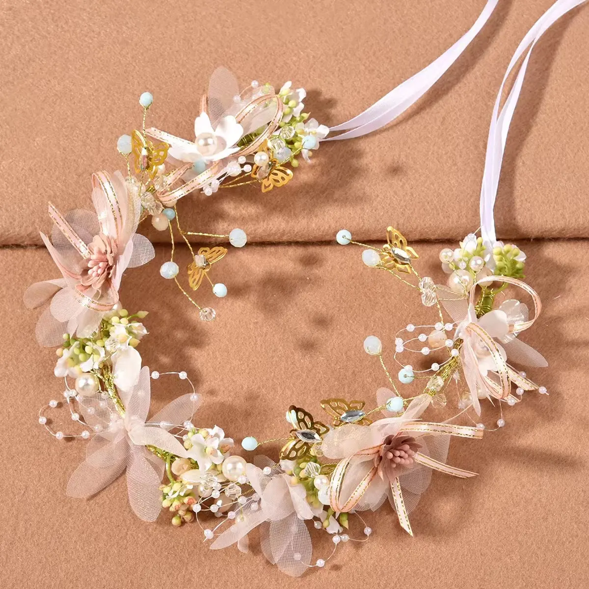 2023 New Bridal Headdress Flower Crowns Wedding Hair Accessories Adjustable Artificial Wreath Headband Bracelet Set for Girls