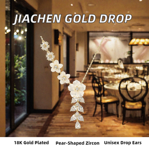 Pendientes Colgantes de Concha y Flor con Circonitas, Chapados en Oro, Joyería Floral para Regalo de Boda o Fiesta, ¡EL MEJOR! - Product Image 2