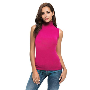 T-shirt top da <span class=keywords><strong>donna</strong></span> aderente estiva a <span class=keywords><strong>collo</strong></span> <span class=keywords><strong>alto</strong></span> senza maniche per il tempo libero tinta unita - Product Image 6