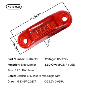 Luce di posizione laterale ambra rossa 2.5 "2 diodi ovali a LED per camion rimorchio - Product Image 4