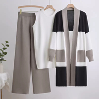 Ensemble trois pièces décontracté pour femme, automne-hiver, cardigan en tricot respirant, pantalon large à jambes longues, imprimé