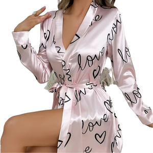 Robe <span class=keywords><strong>de</strong></span> chambre en dentelle à manches longues imprimée respirante pour l'été, pyjama décontracté <span class=keywords><strong>et</strong></span> sexy pour femme - Product Image 1