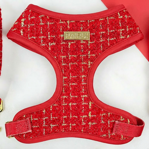 Arnés de Perro de Poliéster Texturizado Rojo de Lujo de Secado Rápido con Ajuste en el Cuello, Correa, Collar, Lazo y Porta Bolsas para Excrementos - Product Image 3