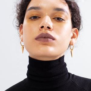 Moda al por mayor 18K chapado en oro joyería de acero inoxidable Unisex cónico puntiagudo gota pendientes de aro E201154 - Product Image 6