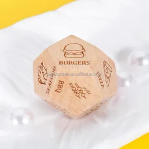 Custom 12-Sided 20mm Cube Size Unique Game Accessory Polyhedral Wooden Dice Toy For DND Food Movie Decision Custom Logo