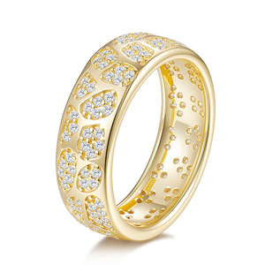 Bague large en argent sterling S925 avec moissanite, incrustation pavée complète, ajustement confortable, unisexe, alliance de mariage, bijoux fins, cadeau pour femme - Product Image 1