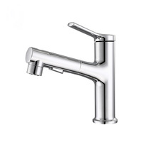 Robinet de lavabo noir rétractable à poignée unique et à trou unique, avec valve en céramique à noyau interne tout cuivre, pour eau chaude et froide