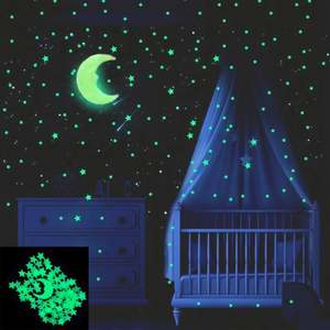 600PCS/SET Pegatinas de Pared Luminosas de Estrellas, Meteoros y Luna para Habitaciones Infantiles y Dormitorios, Material de PVC, Impresión UV, Decoración 3D - Product Image 3