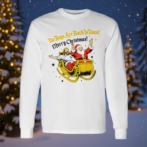 Camiseta de manga larga navideña The Boys Are Back In Town, unisex para adultos, cuello redondo, estampada con serigrafía, camiseta promocional - Product Image 2