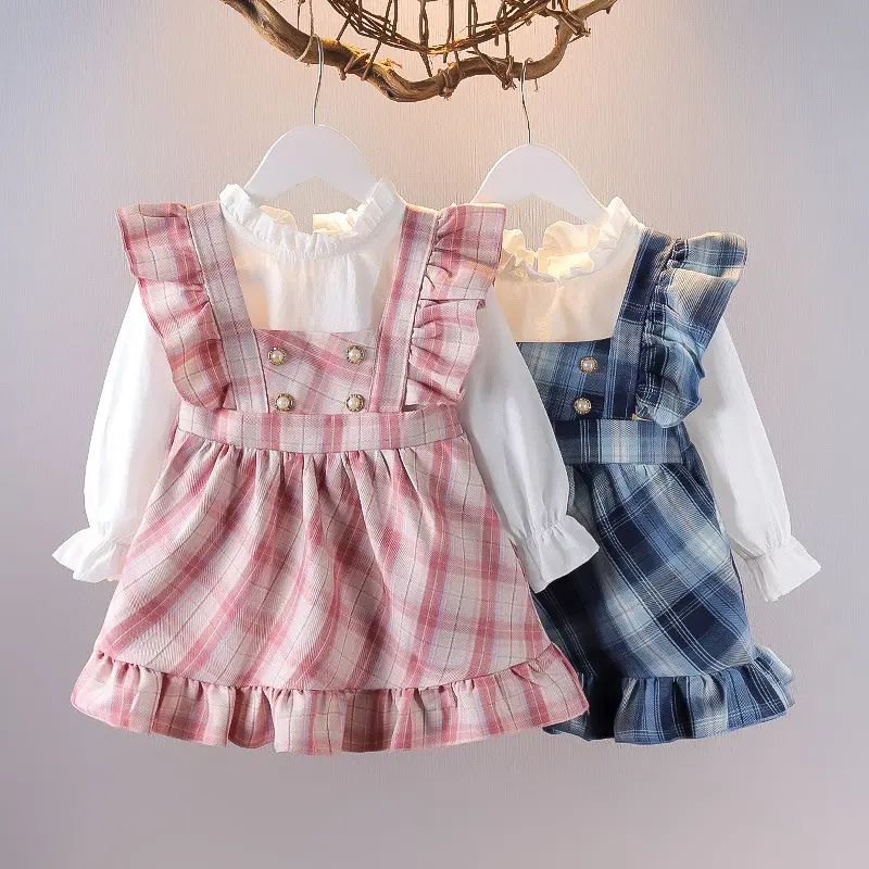 Pakaian Anak-anak Musim Semi dan Musim Gugur Gaya Korea Pakaian Bayi Perempuan Setiap Hari Dua Potong Set Gaun Anak Perempuan Kasual Sehari-hari