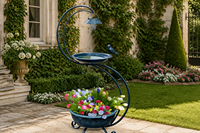Lanterne solaire en fer, mangeoire et bain pour oiseaux avec pot de fleurs, support en forme de feuille et de branche pour la décoration de jardin extérieur