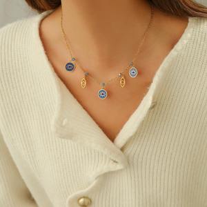 Blue Evil Eye Patron Saint Collar Mujer Luz Lujo Moda Versátil Joyería Cadena de clavícula Joyería - Product Image 2