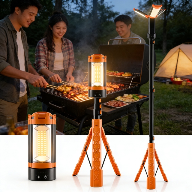 Adjustable Collapsible Solar Outdoor Light with Bottom Hook and Tripod for Camping Night Fishing
