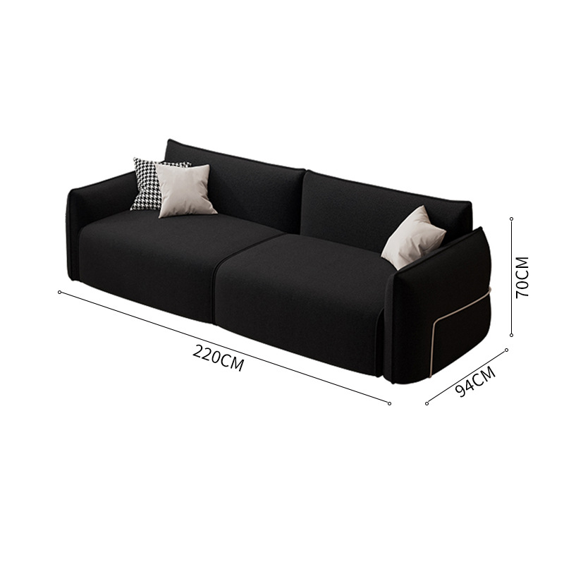 Canapé trois places, 220 cm (cuir d'agneau noir)