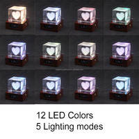 Lampe d'horloge RGB rechargeable, boule de cristal, veilleuse pour enfants, lampe de chevet LED, lumière de nuit en bois à piles pour chambre à coucher