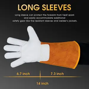 Anti-cut Heat Resistant Cow Split Leather Long Welding Hand Gloves Cowhide Tig Welding Gloves