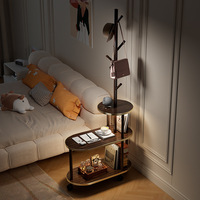 Table de chevet multifonctionnelle moderne en bois massif, lampe, porte-manteau, étagère de rangement intégrée pour chambre à coucher, table d'appoint mobile, petite table