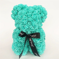 Ours en mousse rose, fleur artificielle, ours en rose de 30 cm pour cadeau de la Saint-Valentin