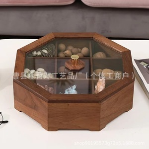 Bandeja octogonal de nogal para frutas con tapa transparente, caja de dulces y soporte de almacenamiento para decoración de mesa de cocina - Product Image 4